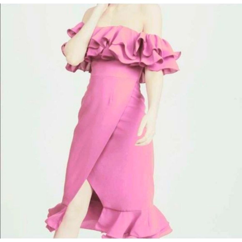 Anthro C/Meo Collective Immerse Off Shoulder Halter Ruffle Midi Dress Ro…